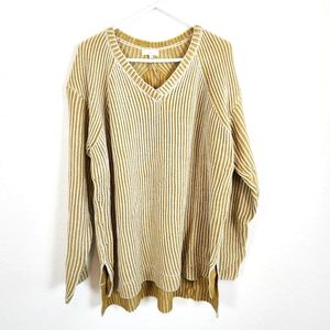 Easel | V-Neck High Low Sweater Gold White Size 3X